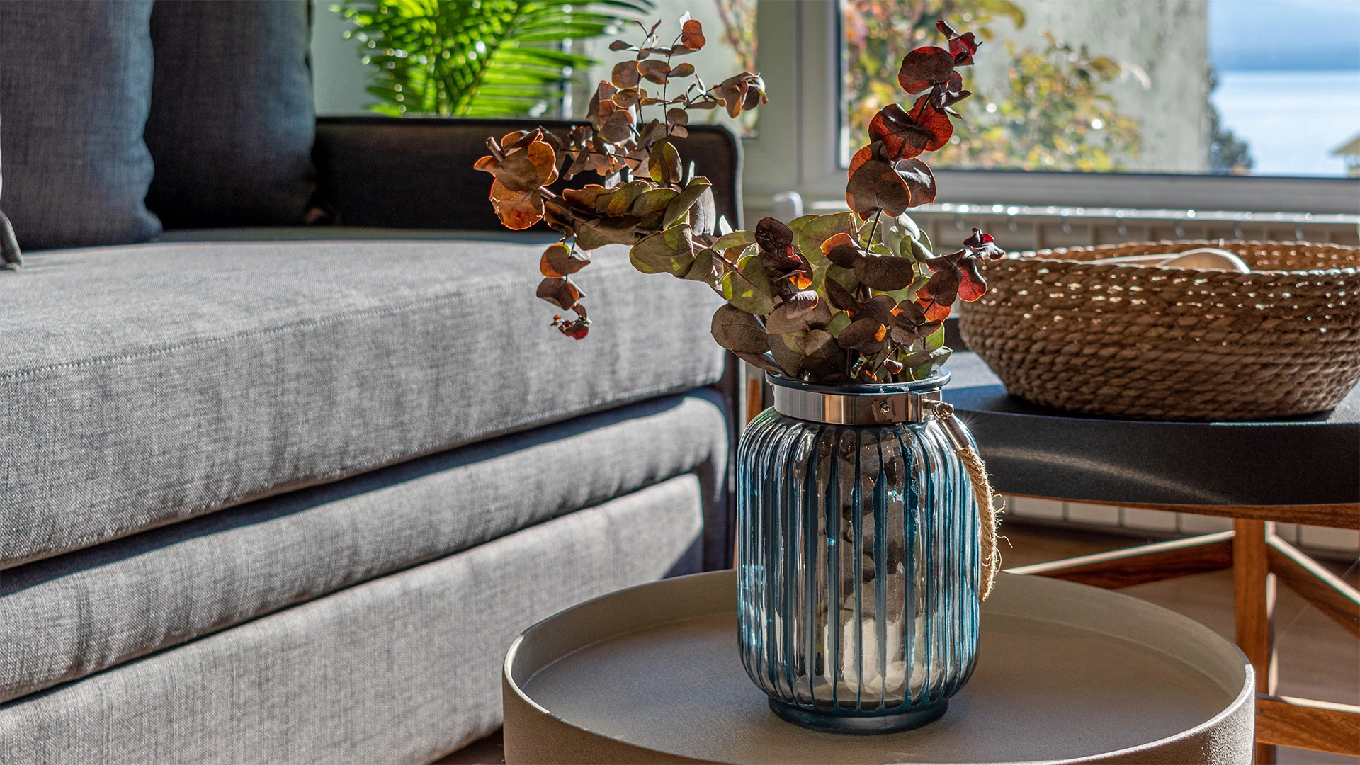 Fotografía en primer plano de la decoración de la sala de estar departamento Lake 1A